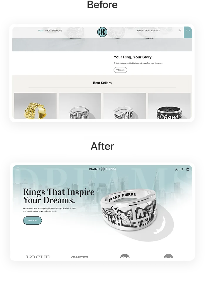 Brand Pierre storefront before and after the redesign