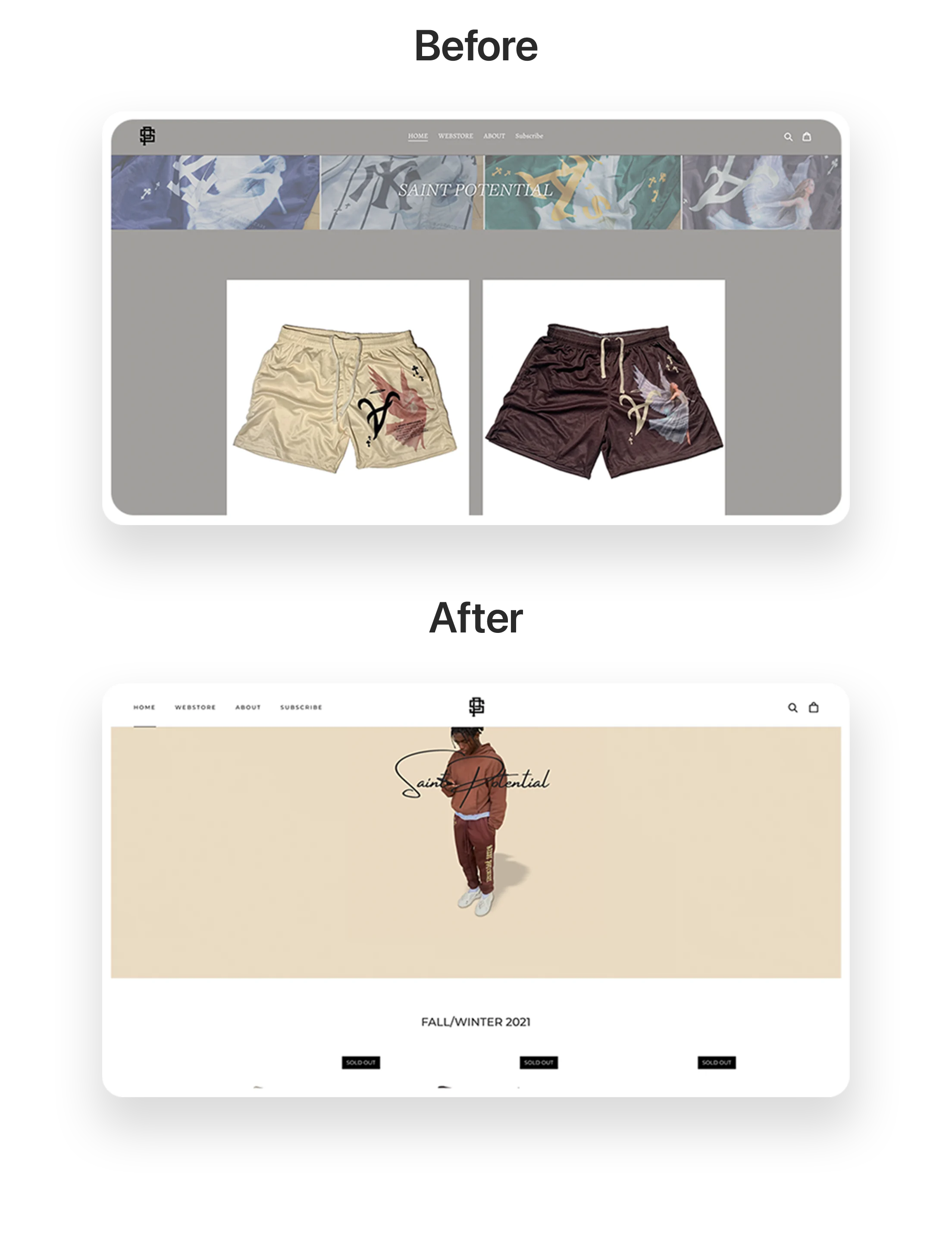 Saint-Potential-Website vor und nach dem Redesign