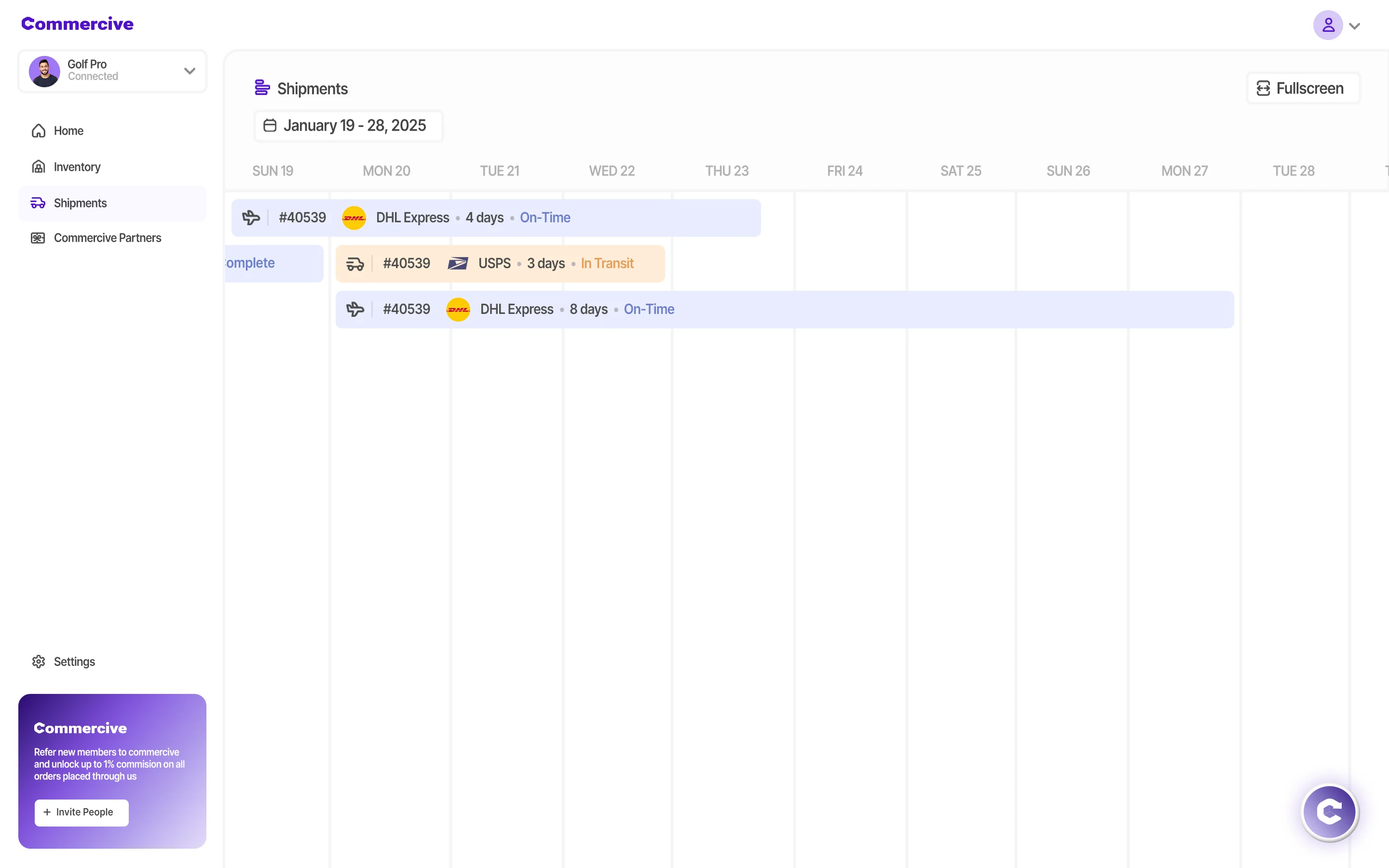 Commercive shipment scheduling dashboard